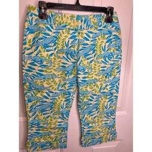 Lilly Pulitzer Womens Capri Pants Green Blue Alligator Print Cropped Size 0